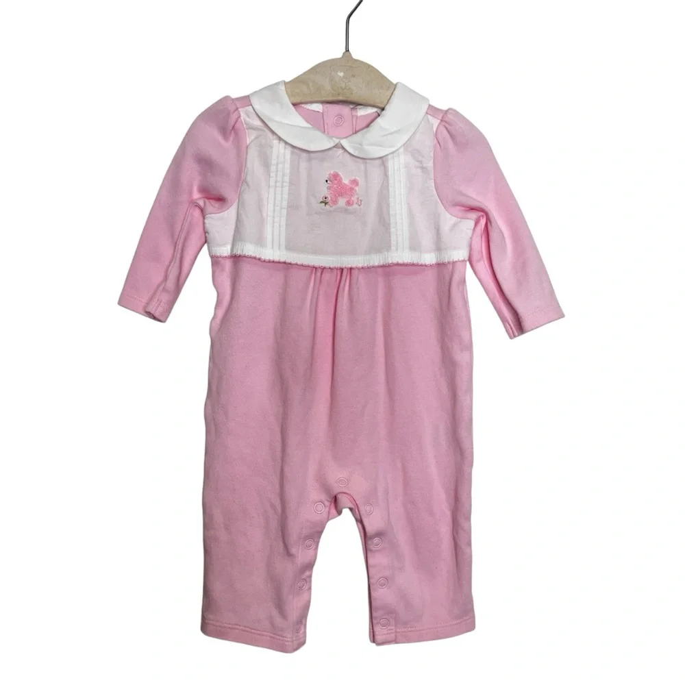 Janie and Jack Pink Poodle Collared One Piece Romper Baby Girl Sz 0-3M Retro